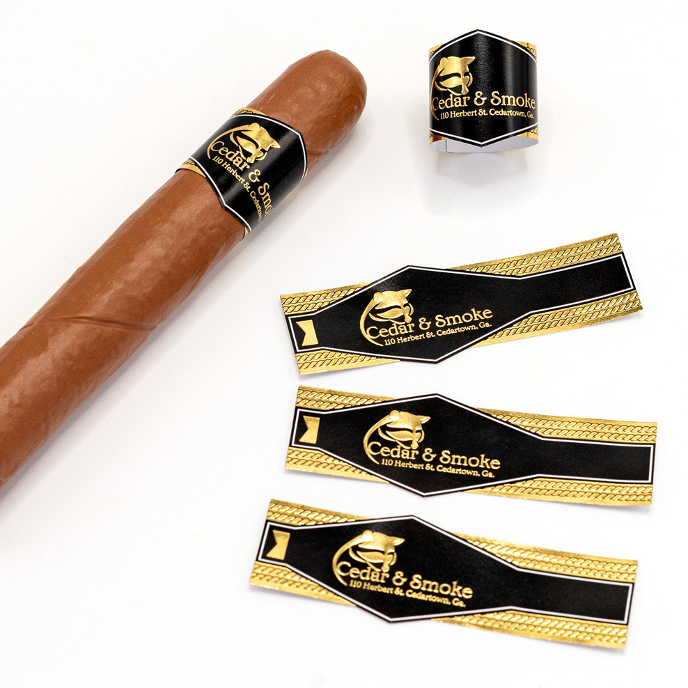 Custom Cigar Brand Logo Printing Gold Foil Cigar Bands Ring Label Stickers Customised Embossing Cigar Band Labels