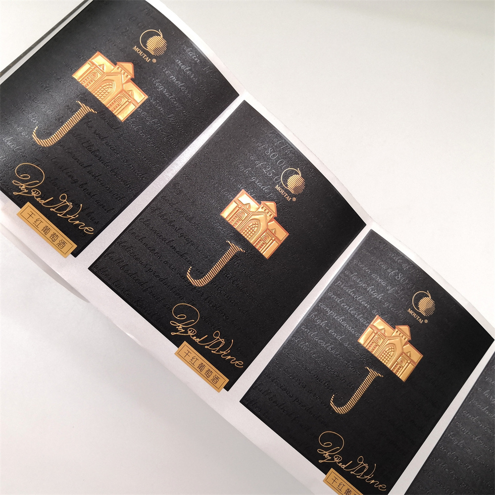 Minsda custom luxury wine bottle label gold stamping embossed uv reverse oil wine label rolled