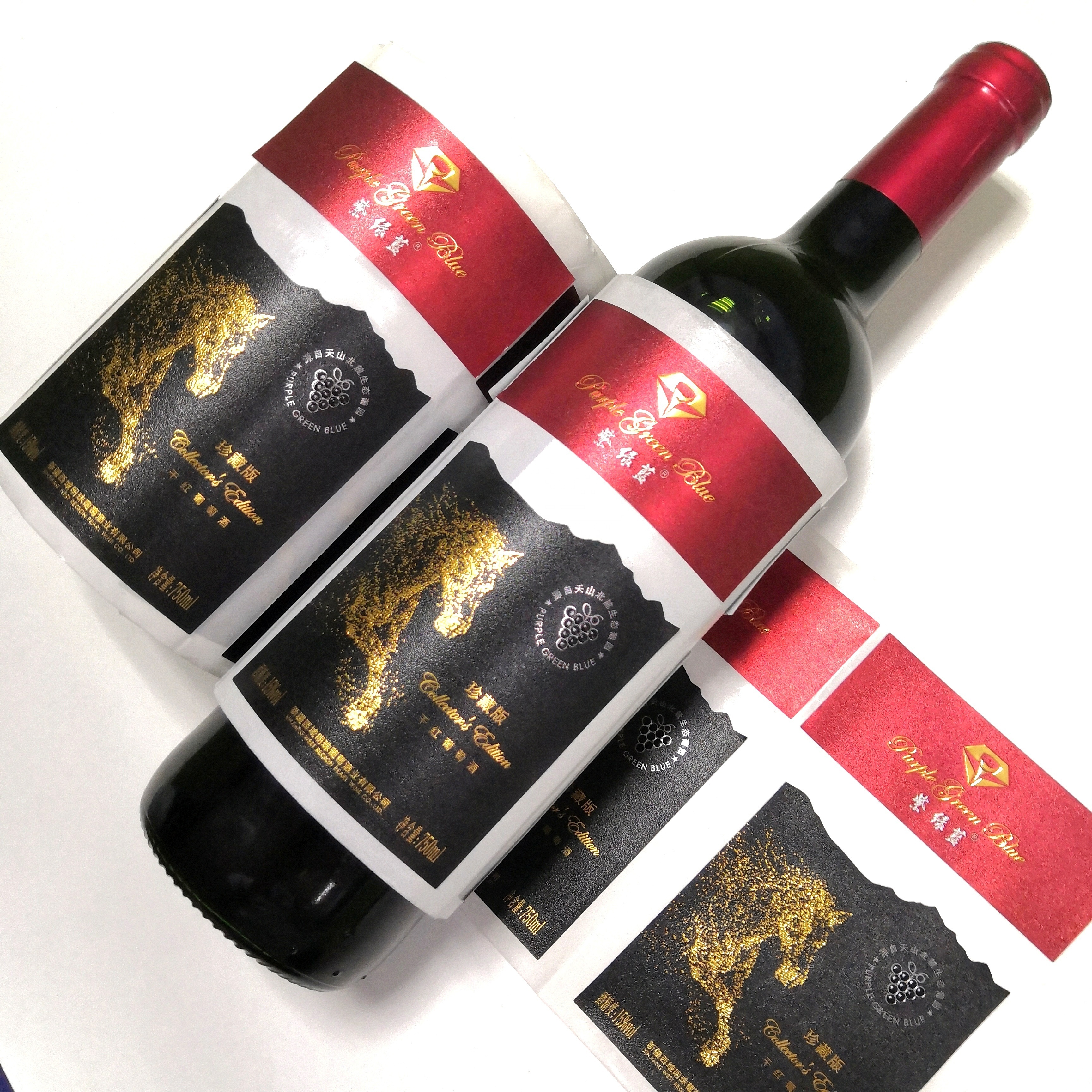 Impriment Etiquette Custom Roll Packaging Wine Bottle Textured Paper Embossed Gold Foil Labels Stickers Printing For Red Wine