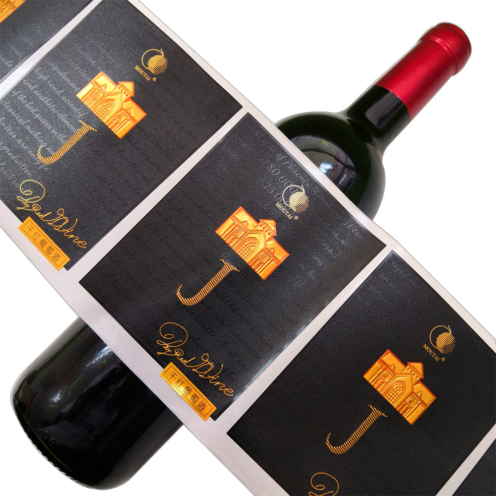 Impriment Etiquette Custom Roll Packaging Wine Bottle Textured Paper Embossed Gold Foil Labels Stickers Printing For Red Wine