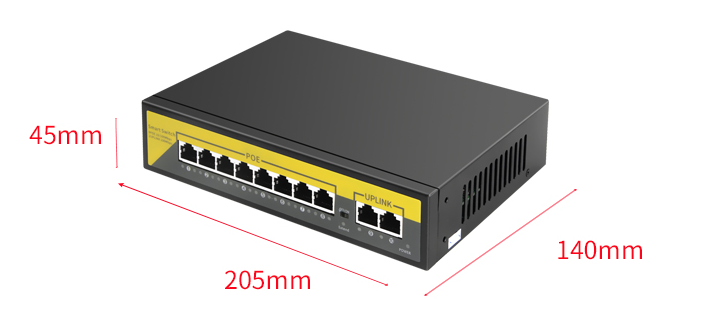 OEM Factory 10/100M 8 Port  POE Switch with 2 Uplink 100M Ethernet Port For Ip Camera IP Phones