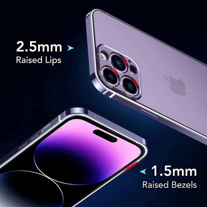 For iphone 14 Pro Case Original Color Stainless Steel Frame High Transparent Hard Acrylic Back Metal Polish Stainless Phone Case