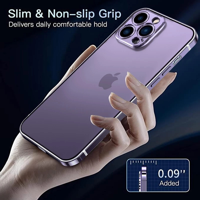 For iphone 14 Pro Case Original Color Stainless Steel Frame High Transparent Hard Acrylic Back Metal Polish Stainless Phone Case