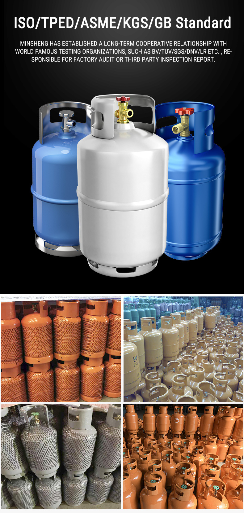 refillable cylinder gas 3kg 5kg gas tanks 7kg  9kg 15kg 19kg 48kg lpg tanks gas cooking cylinders for Zimbabwe