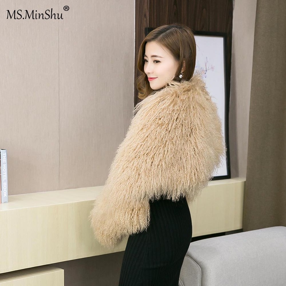 Fashion Mongolian Lamb Fur Shawl Fluffy Long Scarf Tibet Lamb Fur Stole Cape with Sleeves