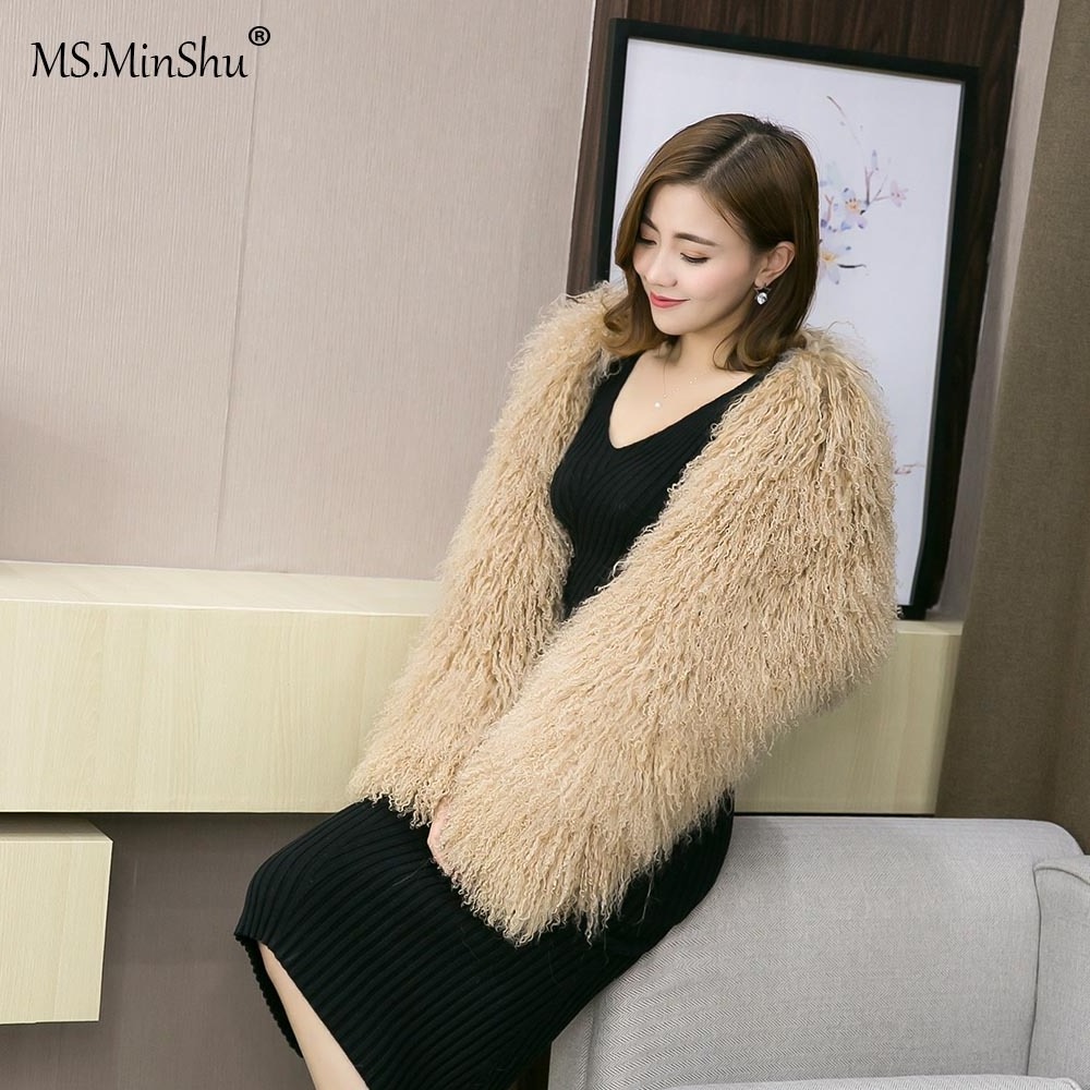 Fashion Mongolian Lamb Fur Shawl Fluffy Long Scarf Tibet Lamb Fur Stole Cape with Sleeves