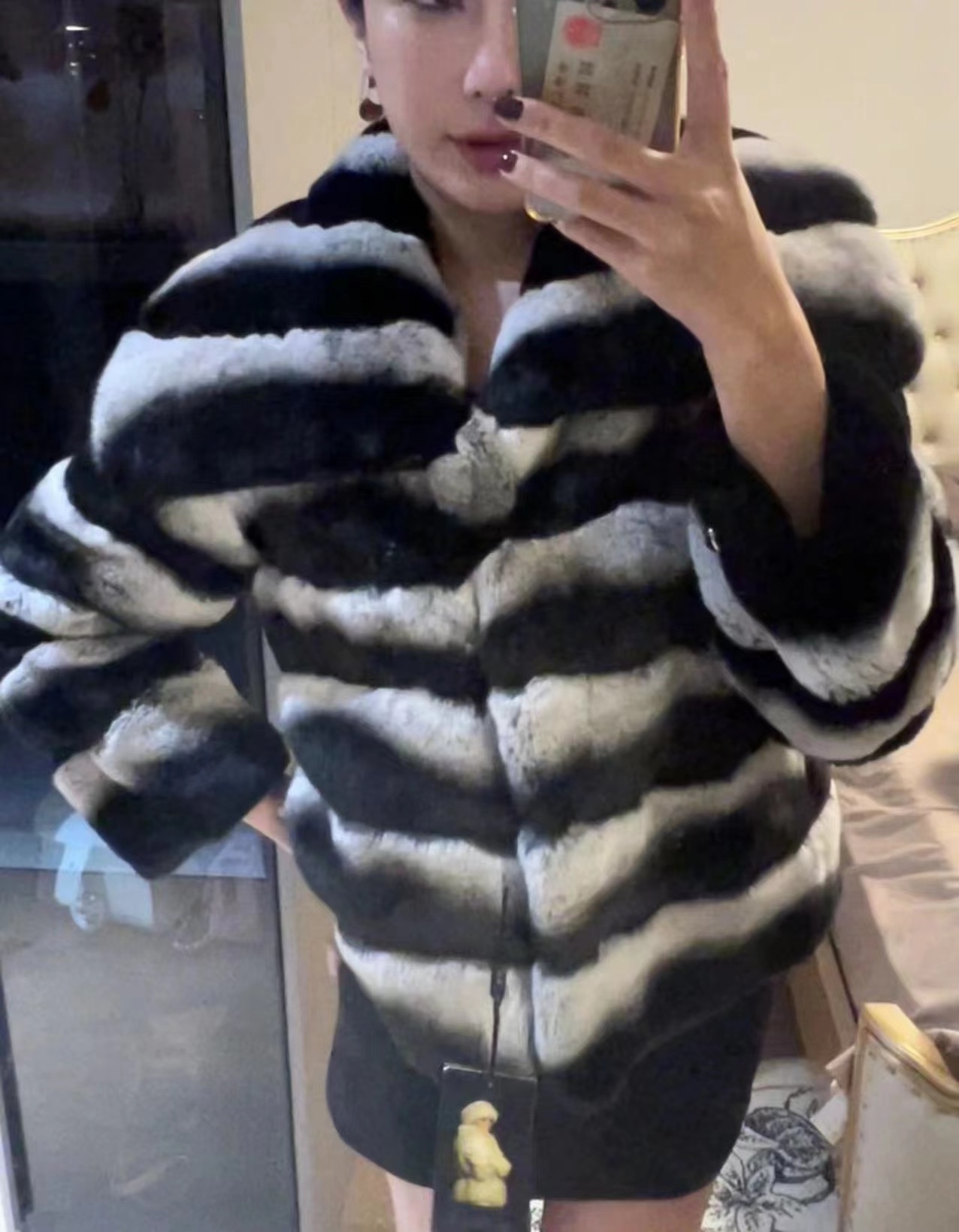 MWFur Winter Women Short Fur Jacket with Collar Luxury Chinchilla Design Rex Rabbit Fur Coat for Lady