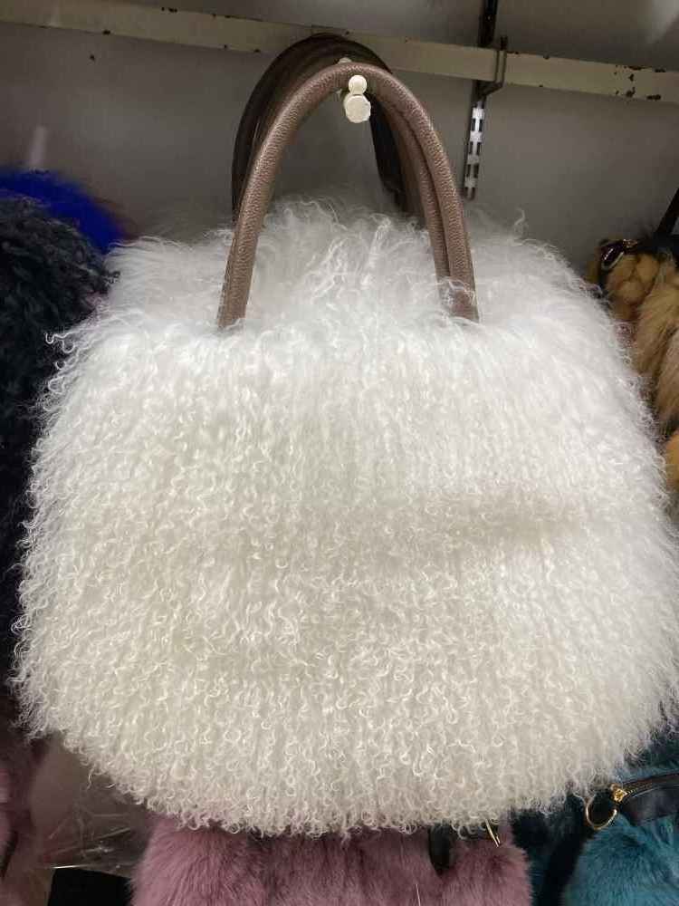 MWfur Mongolian Lamb Handbag Korean Style Fashion Curly Long Hair Furry Tote Bag Lamb Fur Bags for Women