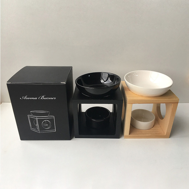 Custom ceramic candle tealight wax melt essential oil aroma burner & incense perfume fragrance lamp with wood stand wholesale