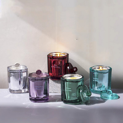 True Scent Wholesale Luxury Custom Empty Candle Holder Metal Colour Glass Soy Scented Candles Jars With Lids In Bulk