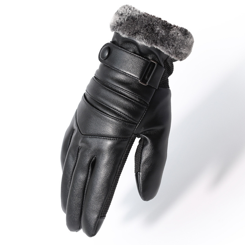 Waterproof Winter Cycling Driving Leather Mittens Thickened Motorcycle Touch Screen Gloves Man Black Pu Gloves