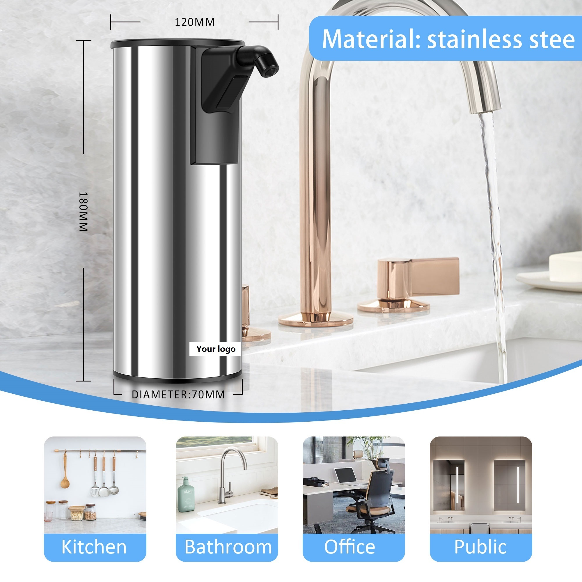 350ML Stainless Steel Soap Dispenser Desktop Hand Sanitizer Dispenser