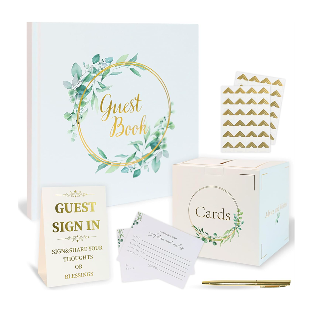 Wedding Guest Book Reception Guestbook Funeral Guest Book with Self-Adhesive Photo Corners and 50 Cards