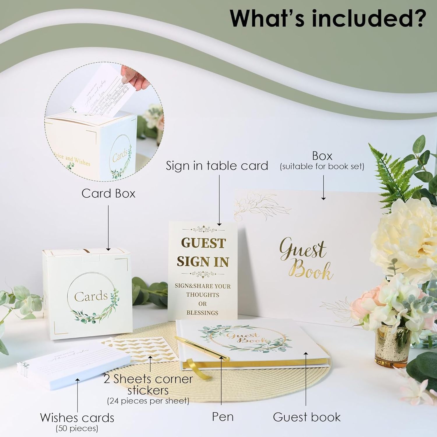 Wedding Guest Book Reception Guestbook Funeral Guest Book with Self-Adhesive Photo Corners and 50 Cards