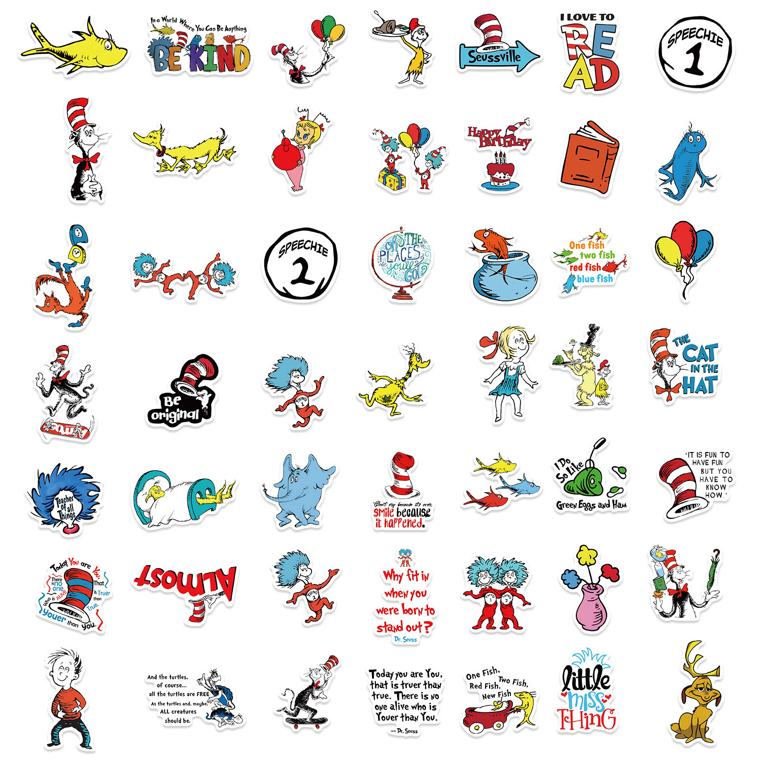 50PCS  Dr. Seuss Graffiti Sticker Decoration For Kids Room  Guitar Notebook Luggage DIY Waterproof Wall Stickers