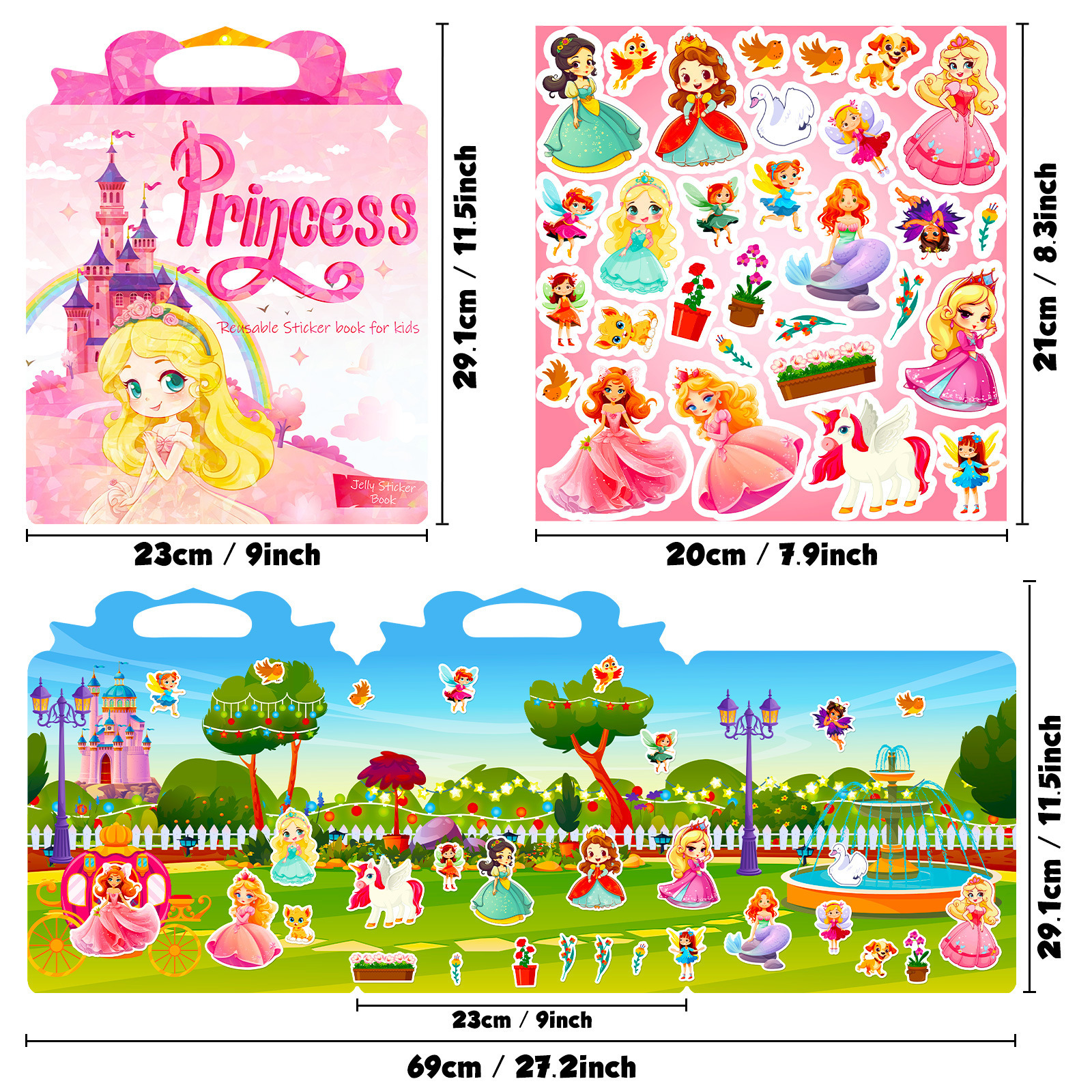 Reusable Sticker Book Handheld Quiet Book Baby Puzzle Early Education Children's Scene Fairy Tales Princess Sticker Book