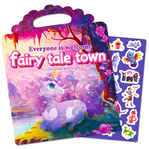 Custom Hot selling Laser Cover Fairy Tale Town Children Quiet Book Reusable Sticker Book Collecting