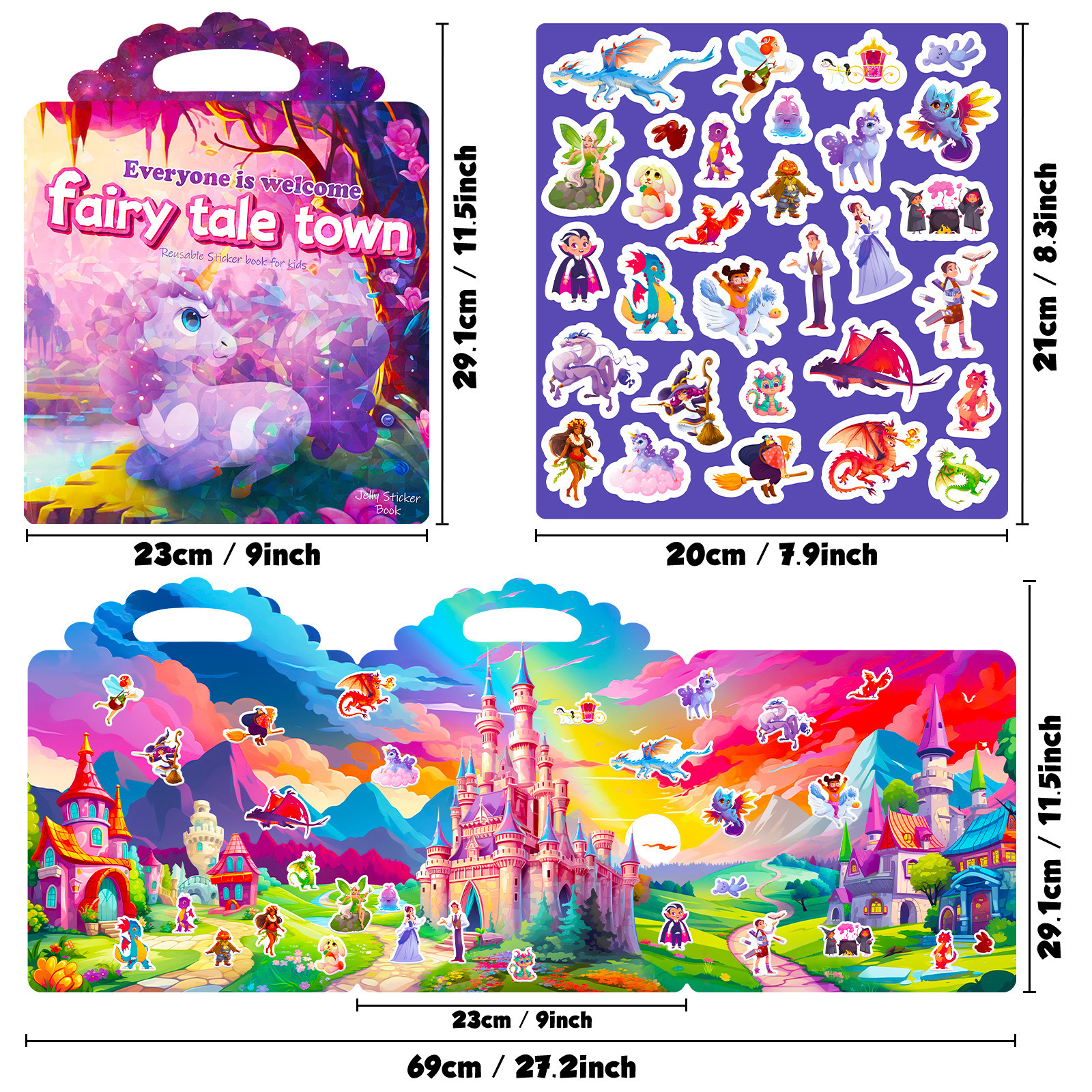 Custom Hot selling Laser Cover Fairy Tale Town Children Quiet Book Reusable Sticker Book Collecting