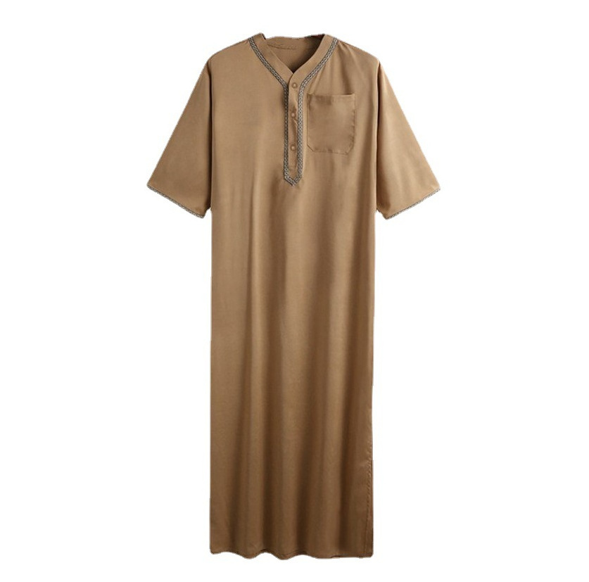 Men Robe 2024 High Quality Moroccan Haramain Arab Jubba Islamic Emirati Thobe Muslim Men short sleeve