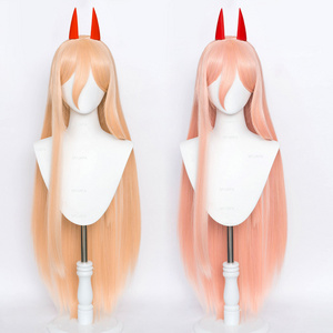 Anime Chainsaw Makima Power Cosplay Wig Long Orange Pink Heat Resistant Synthetic Hair Party Role Play Wigs