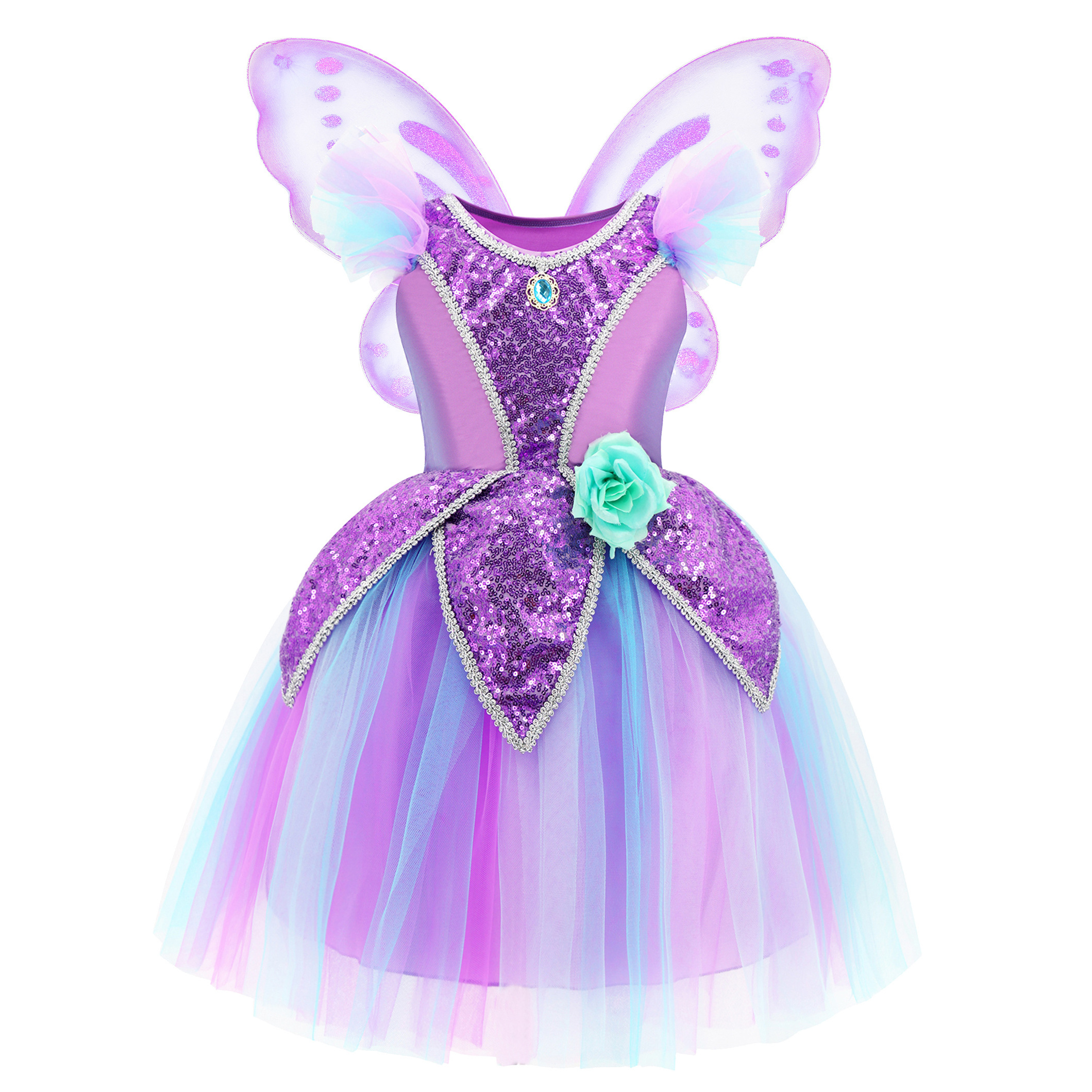 Girls Purple Butterfly Mesh Tutu Dresses Princess Tulle Costume Carnival Halloween Fairy Dress Up for Kids 2-11T