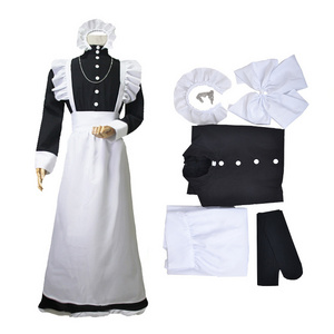 Halloween Teen & Kid Girls Beauty & Beast Belle Princess Alice Maid Costume White Blue Maid Apron Dress Fancy Uniform For Child