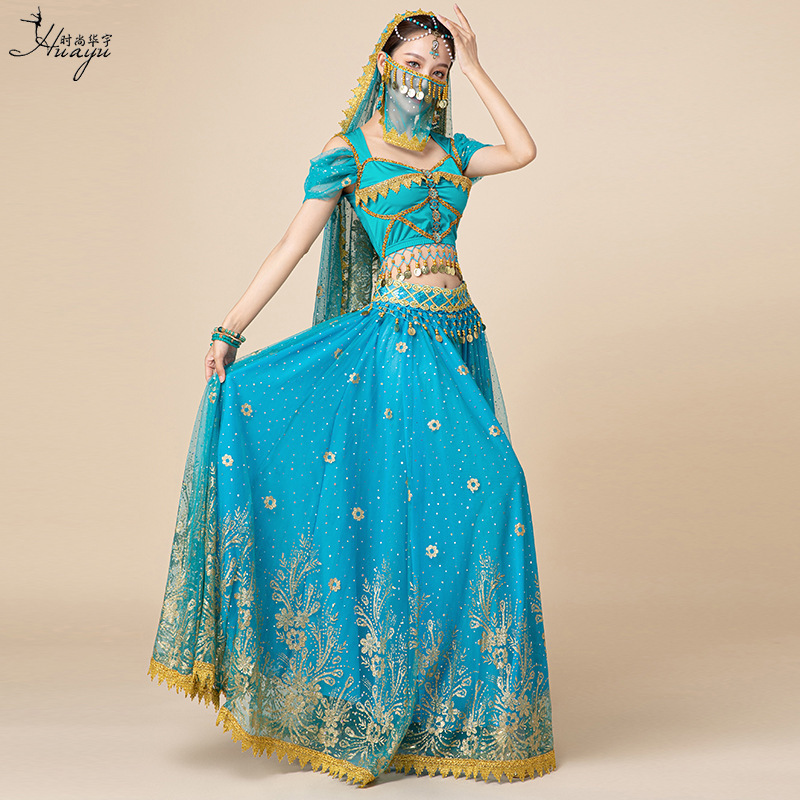 Drop ship Fashion Indian dance clothes belly dance big swing long skirt exotic style dance Bollywood suit female