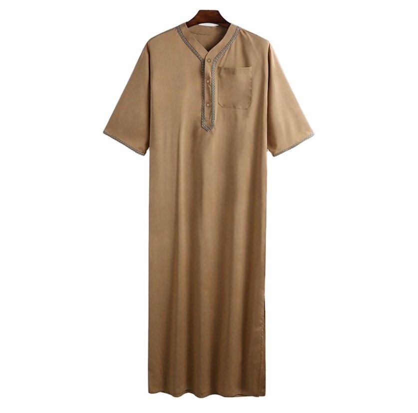 Men Robe 2024 High Quality Moroccan Haramain Arab Jubba Islamic Emirati Thobe Muslim Men short sleeve