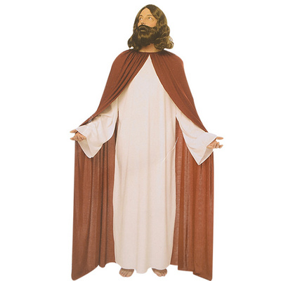 Adults Halloween Clothes Men Jesus Cosplay Costume White Jumpsuit with Red Cloak