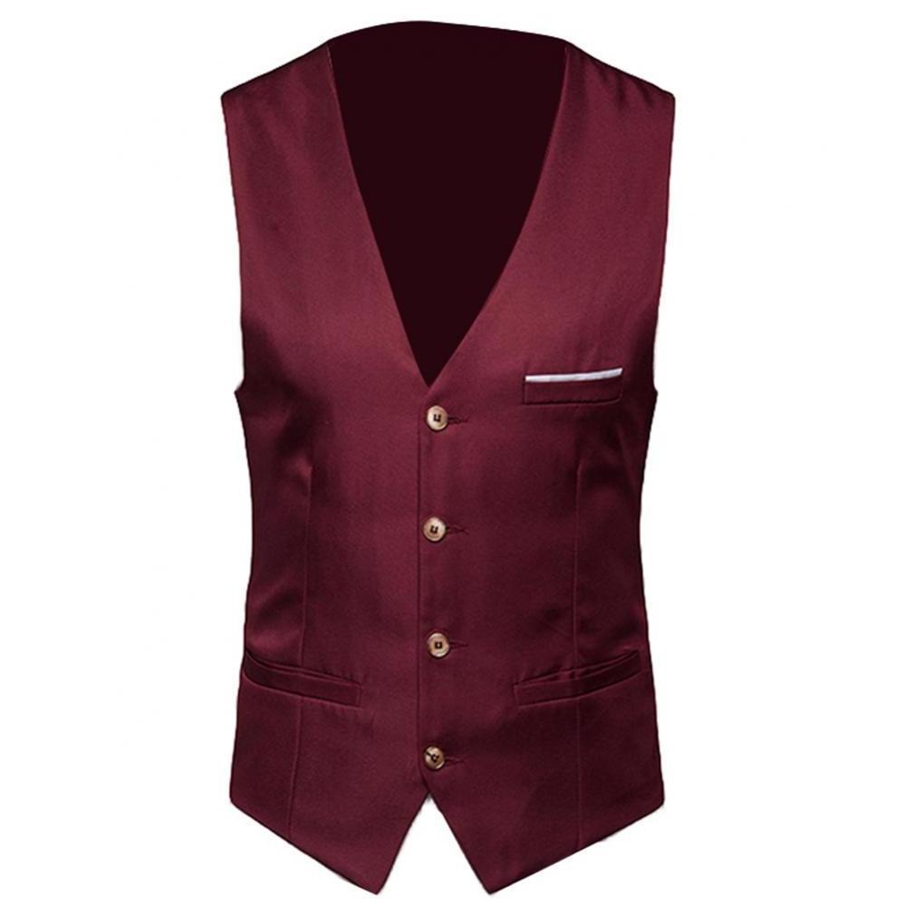 New Formal Men Solid Color Suit Vest Single Breasted Business Waistcoat  Casual Sleeveless Slim Dress Vest For Men Business