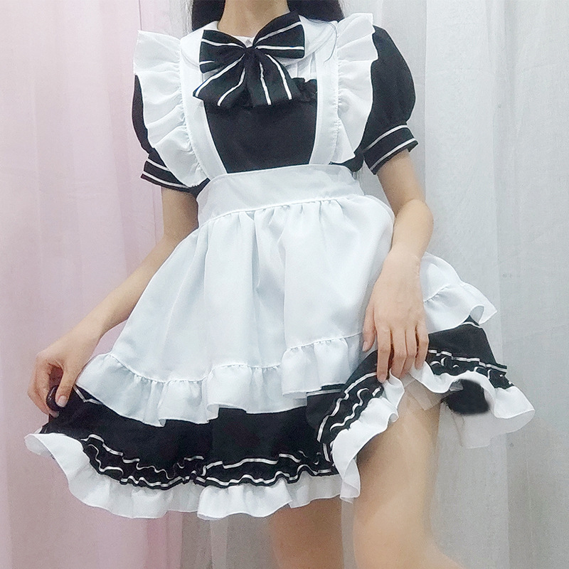 Women Cute Maid Outfit Anime Dress Black and White Apron Ruffle Dress Lolita Dresses Men Cafe Costume Cosplay Costume