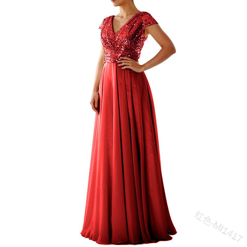 2023 New Arrival Lady Sexy Elegant Sequin Party Gowns Maxi Wedding Bridesmaid Evening Dress For Women