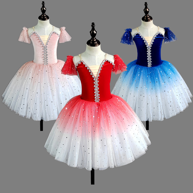 New Girls Pompadour Dress Children's National Day Year's Costume Flower Child Sequin Princess Wholesale