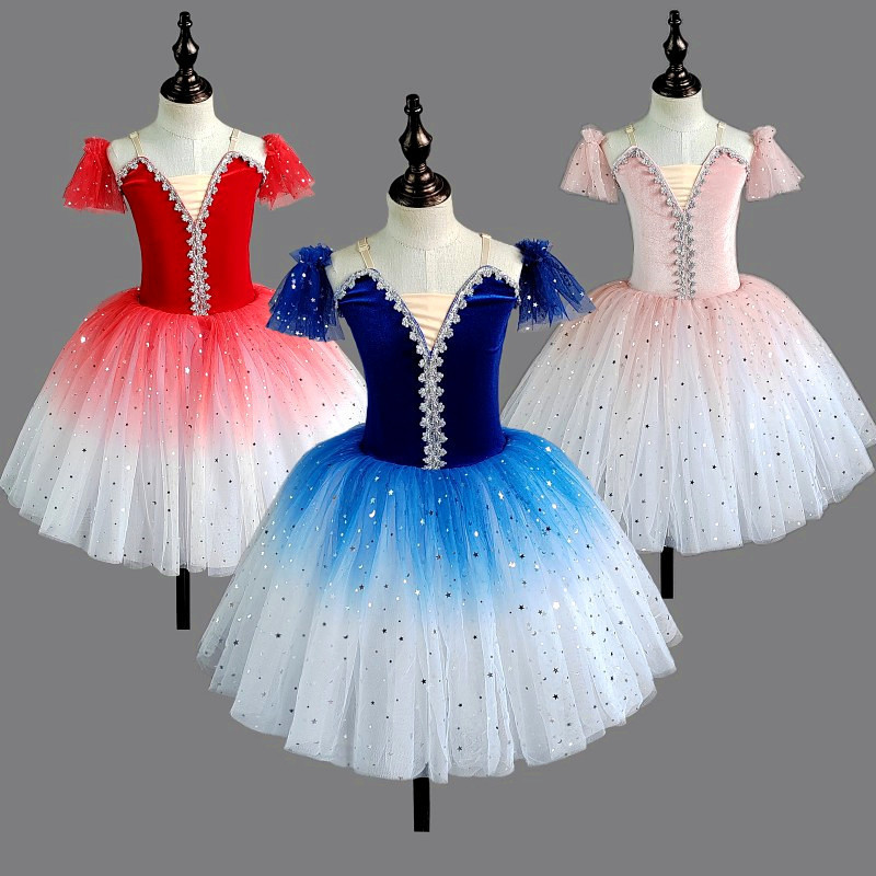 New Girls Pompadour Dress Children's National Day Year's Costume Flower Child Sequin Princess Wholesale