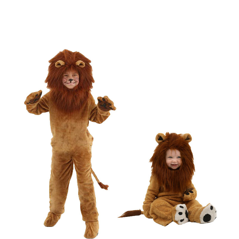 New Design Animal role Play lion Cosplay Brown Jumpsuit Costume Outfit Funny Kid Adult Halloween