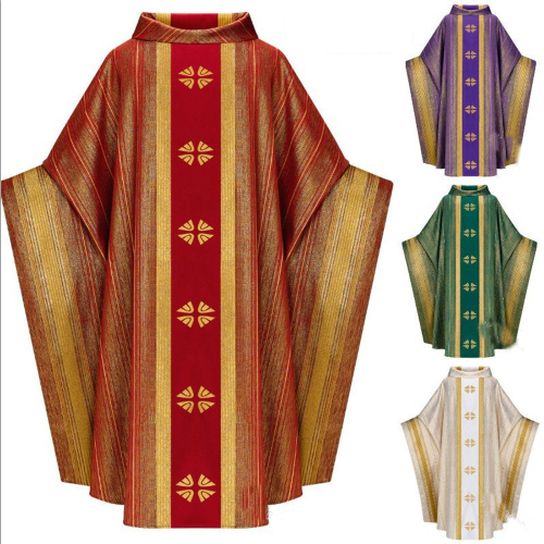 Men Vestments Printed Chasuble and Stole Christian Priest Robe Long Cassocks for Clergy Men Priest Costume Pullover Prayer Robe