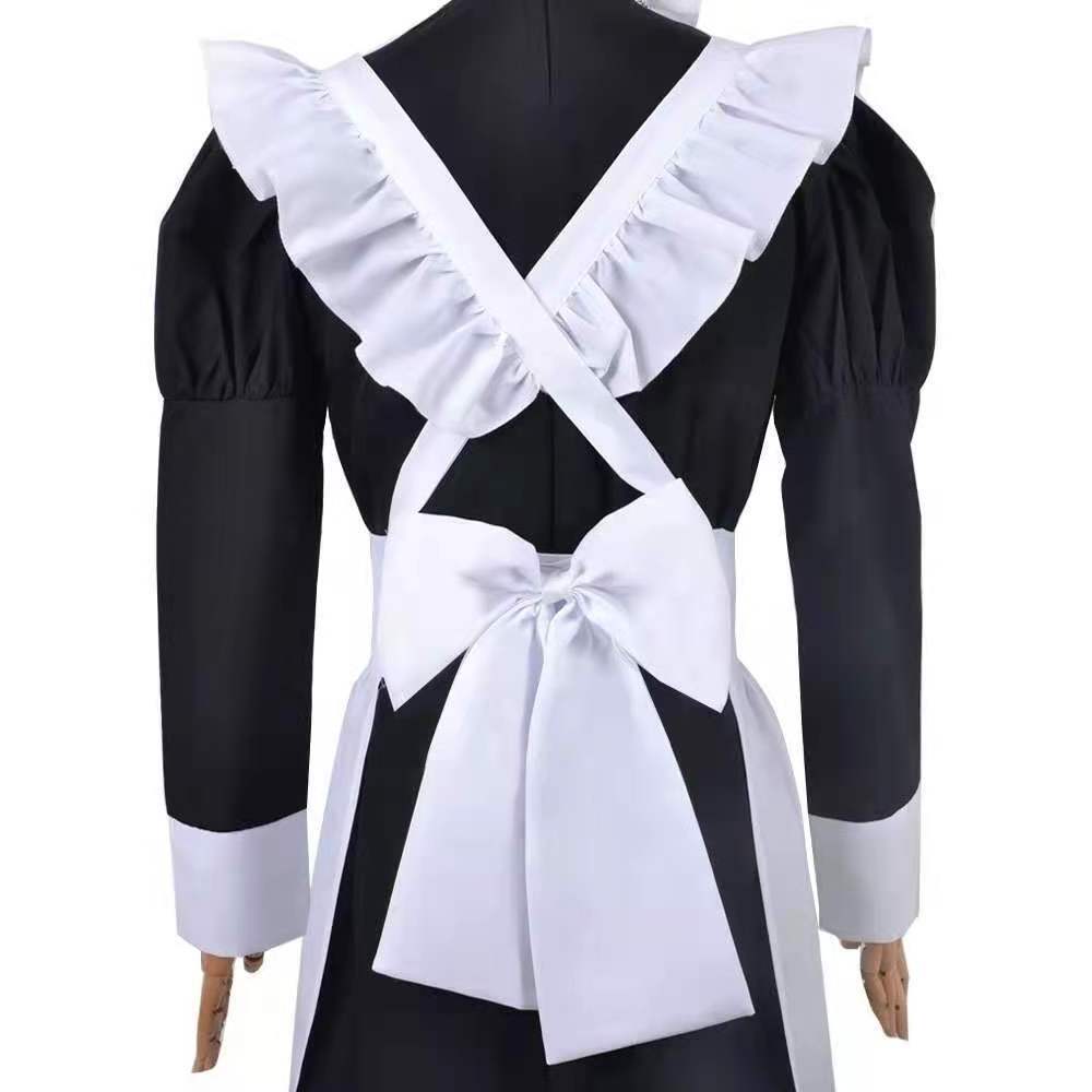 Halloween Teen & Kid Girls Beauty & Beast Belle Princess Alice Maid Costume White Blue Maid Apron Dress Fancy Uniform For Child