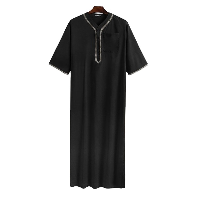 Men Robe 2024 High Quality Moroccan Haramain Arab Jubba Islamic Emirati Thobe Muslim Men short sleeve