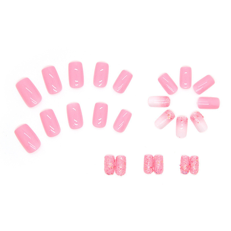 New style OEM Wholesale Press on nails medium length pink and shiny fragments artificial Fingernails