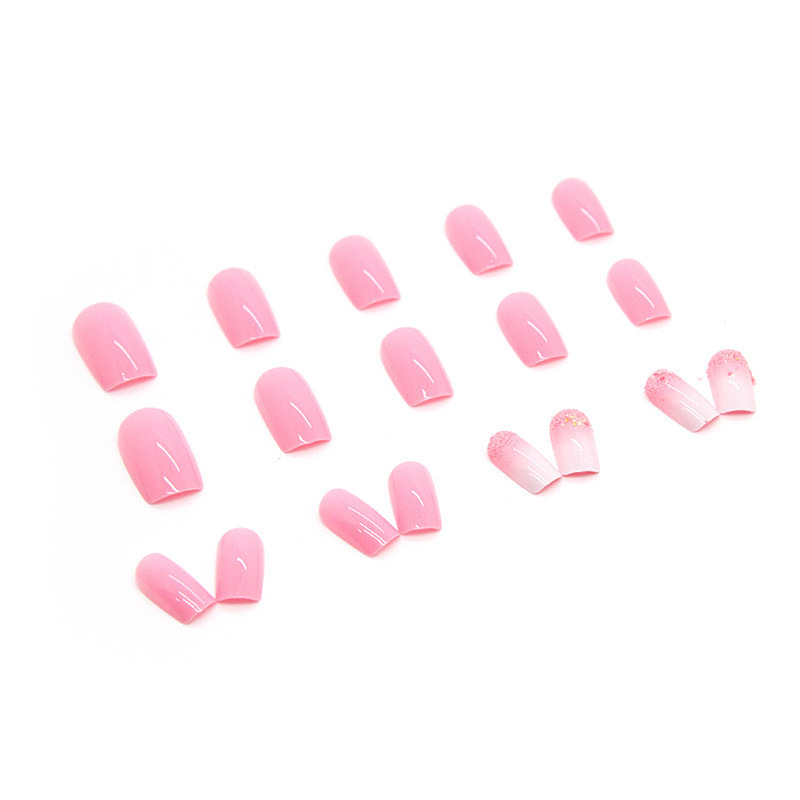 New style OEM Wholesale Press on nails medium length pink and shiny fragments artificial Fingernails