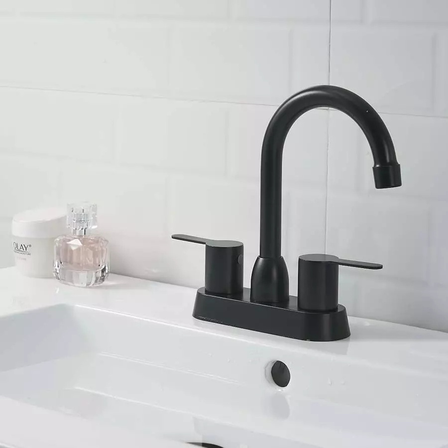 Luxury waterfall basin faucet black 4 inch bathroom faucets for sink 3 hole 2 handle basin tap