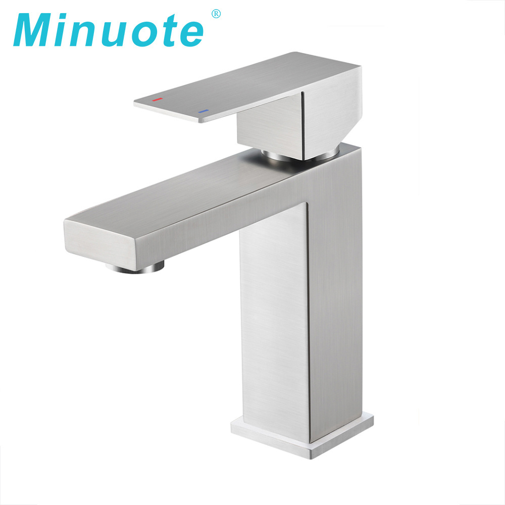 Single handle stainless steel brushed nickel bathroom square sink faucet