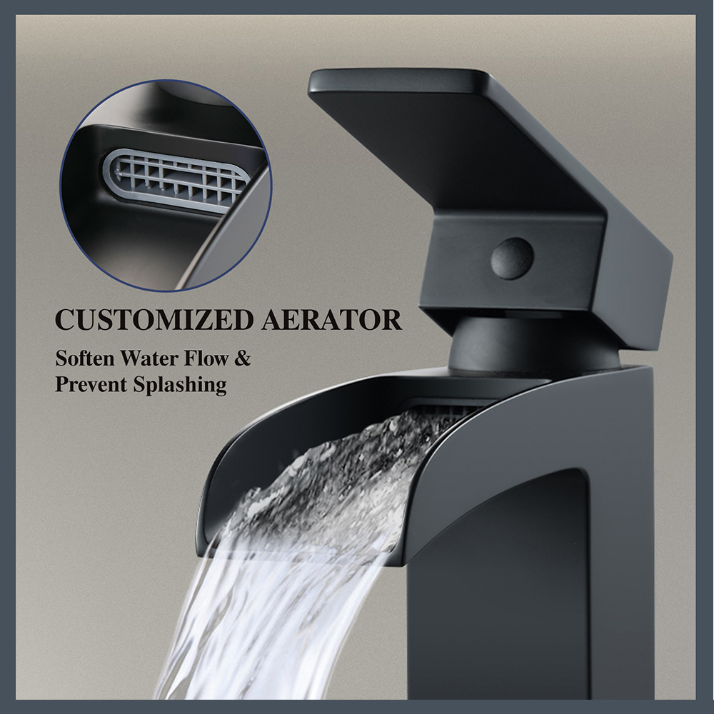 Matte black kitchen faucet basin brass faucet saving water waterfall faucet