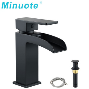 Bathroom black bath tub shower mixer faucet set basin brass waterfall faucet full set for hotel washroom