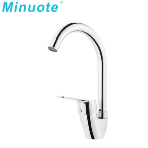 Low MOQ Commercial chrome deck mounted goose neck Single Handle tap mixer Kitchen brass Sink Faucets