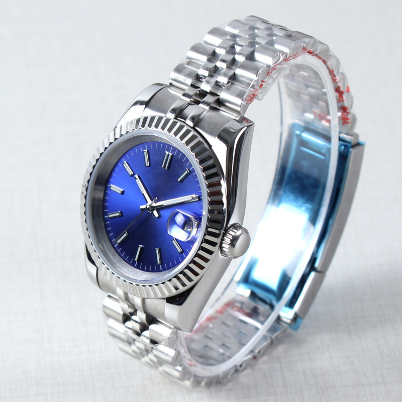 Custom LOGO Name NH35 Steel Watch 36mm/39mm Automatic Movement Blue Dial 10Bar/100meter Waterproof Luxury Wristwatch For Men