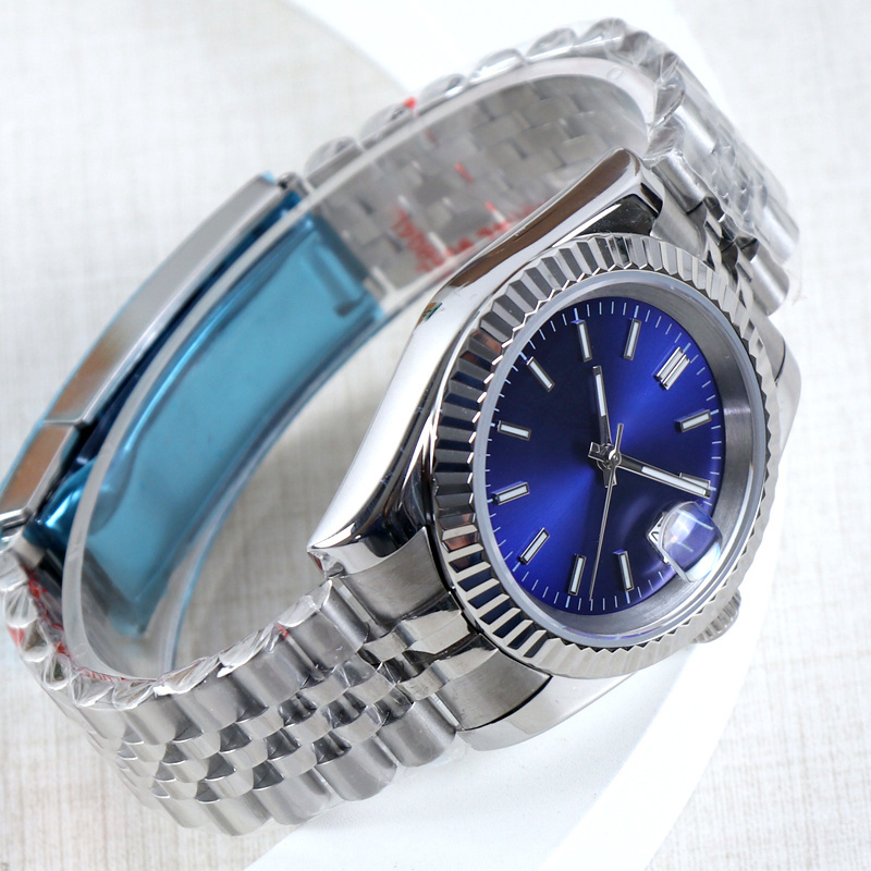 Custom LOGO Name NH35 Steel Watch 36mm/39mm Automatic Movement Blue Dial 10Bar/100meter Waterproof Luxury Wristwatch For Men