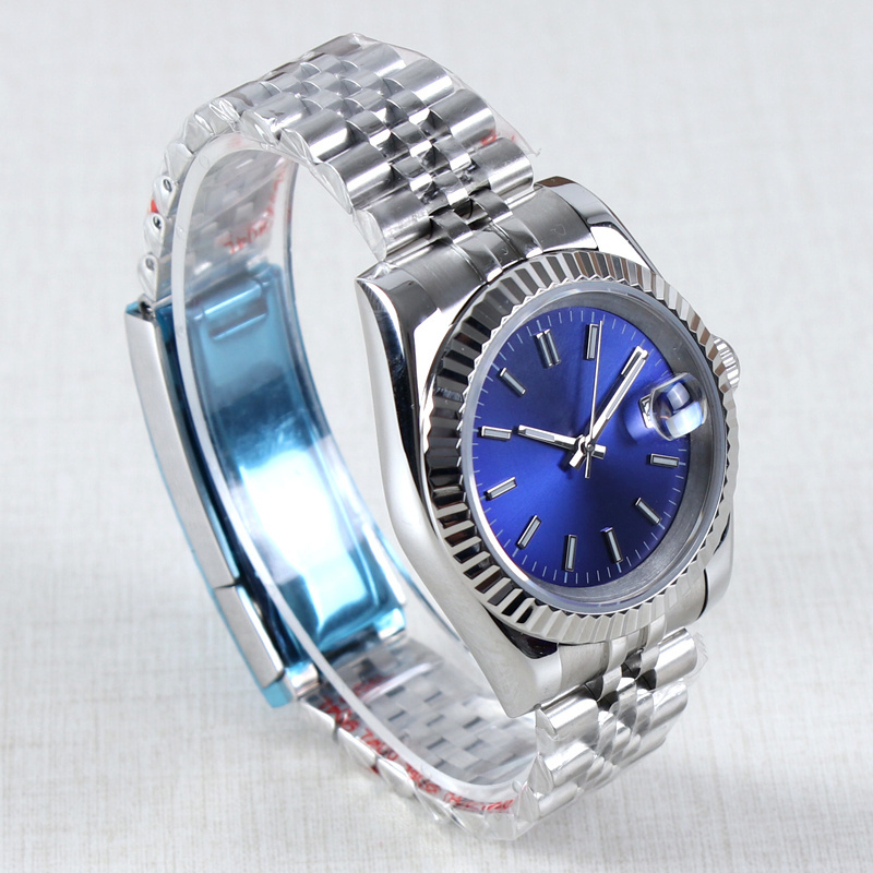 Custom LOGO Name NH35 Steel Watch 36mm/39mm Automatic Movement Blue Dial 10Bar/100meter Waterproof Luxury Wristwatch For Men