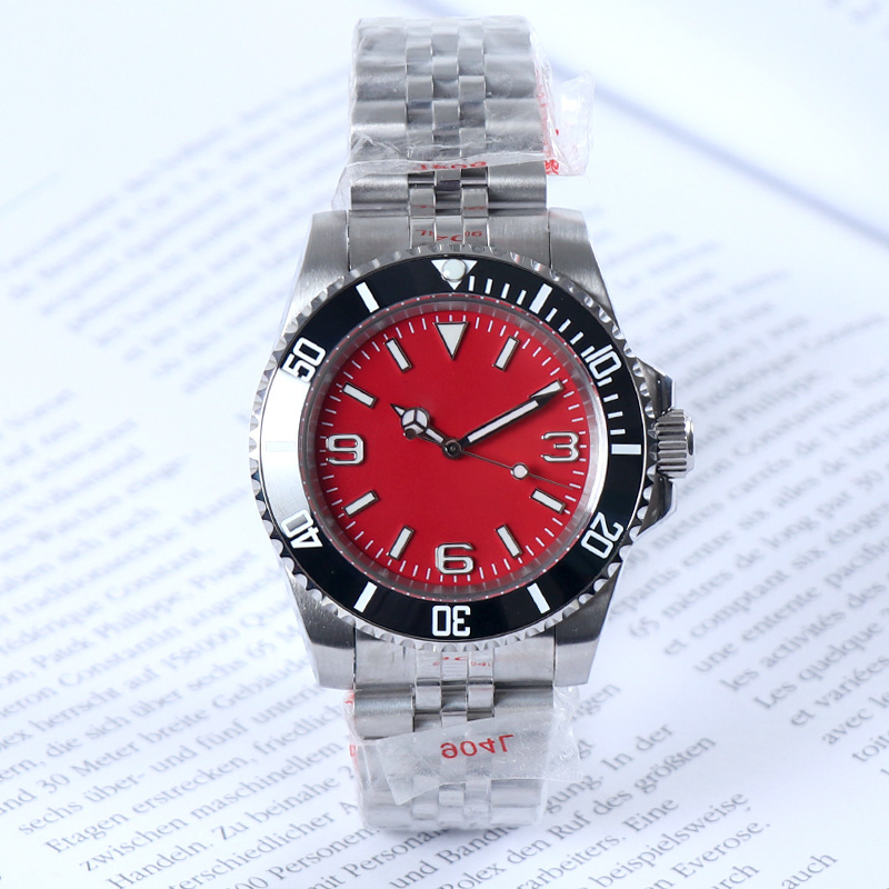 Custom Logo Name NH35 Watch 40mm NH35 Movement Automatic Mens Watch 5Bar Sapphire Crystal Waterproof Mechanical Watch Black Red