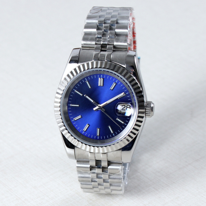 Custom LOGO Name NH35 Steel Watch 36mm/39mm Automatic Movement Blue Dial 10Bar/100meter Waterproof Luxury Wristwatch For Men